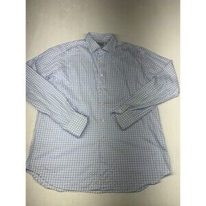 Canali 1934 Men’s Shirt 44/17.5 Long Sleeve Button Up Blue White Check Plaid EUC